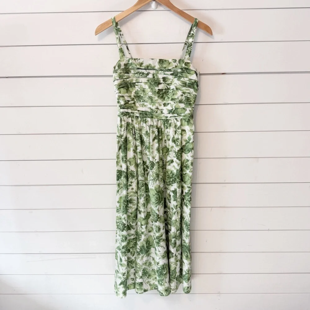 Abercrombie & Fitch | Emerson Poplin Wide Strap Midi Dress green floral Small - Picture 2 of 11